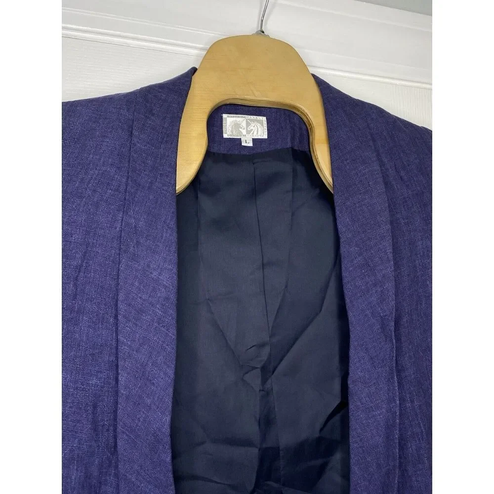 Alberto Makali Women's Linen 3/4 Sleeve Open Blazer Jacket Navy Blue Black Large